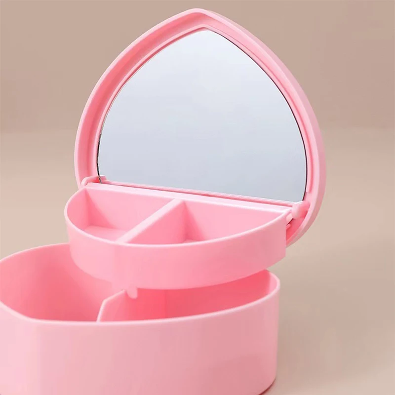 Girls Heart Jewelry Storage Box With Mirror Pink White Plastic Bracelets Hair Band Organizer Girl's Drawer Desk Jewelry Display