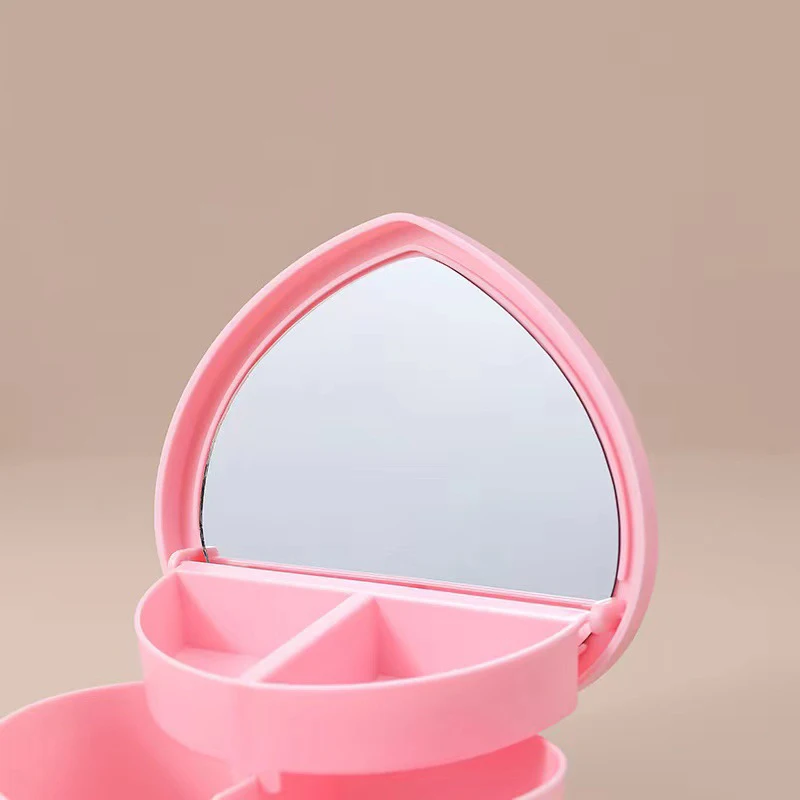 Girls Heart Jewelry Storage Box With Mirror Pink White Plastic Bracelets Hair Band Organizer Girl's Drawer Desk Jewelry Display