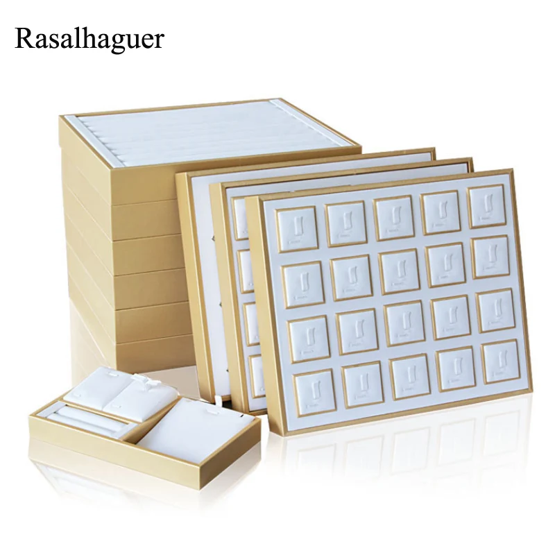 Organizer Case Jewellery Display Ring Tray Earring Holder Various Models Wholesale Luxury Gold White PU Necklace Jewelry