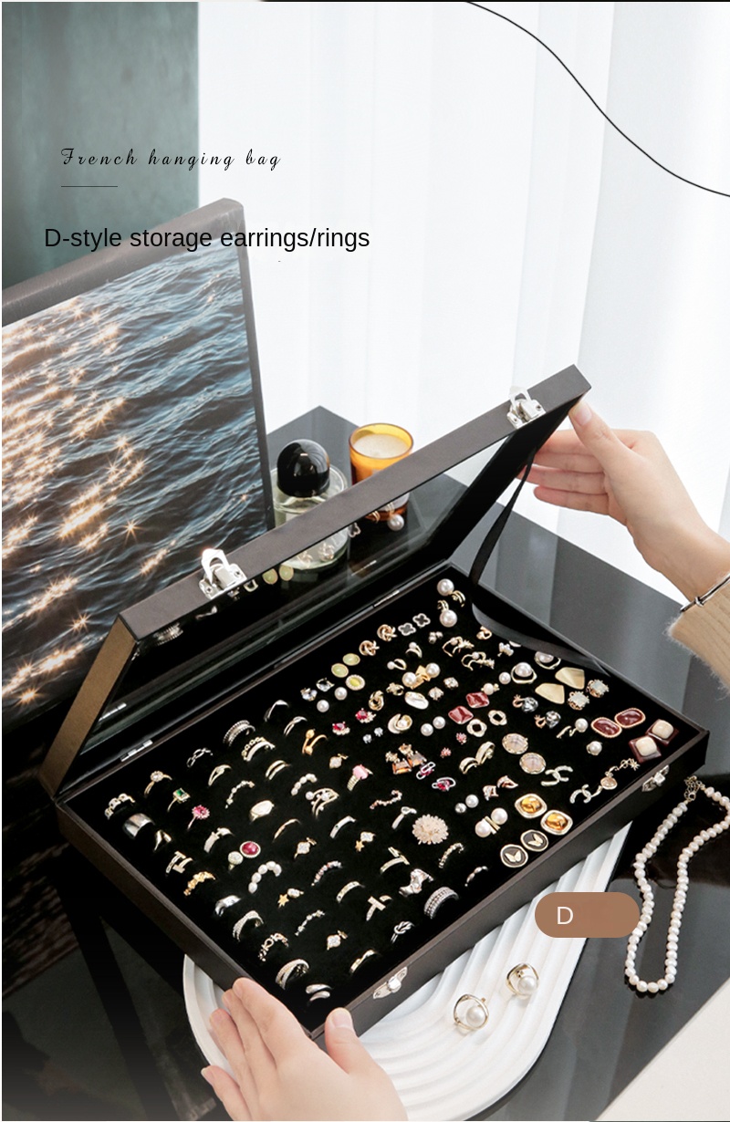 Stylish Black Jewelry Storage Box for Earrings, Necklaces, Rings, Bracelets and Other Accessories with Transparent Glass Cover