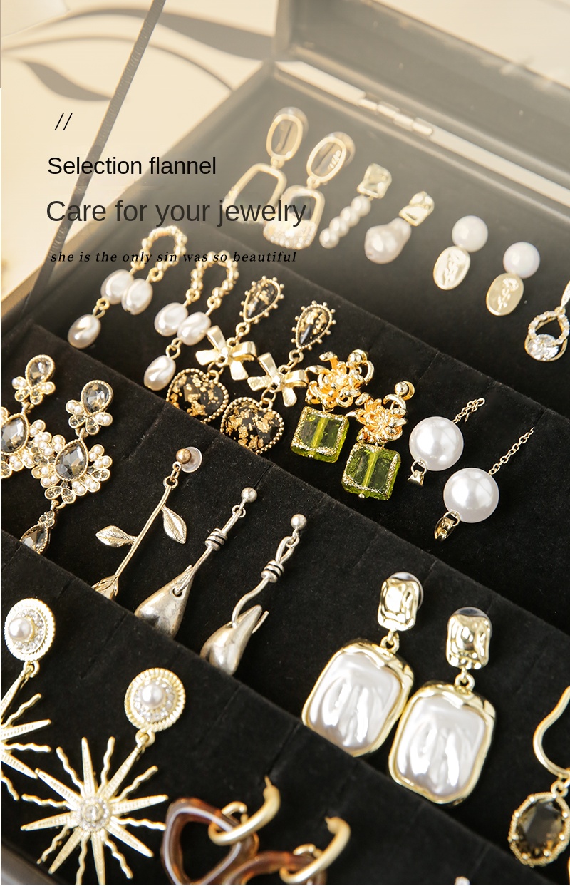 Stylish Black Jewelry Storage Box for Earrings, Necklaces, Rings, Bracelets and Other Accessories with Transparent Glass Cover