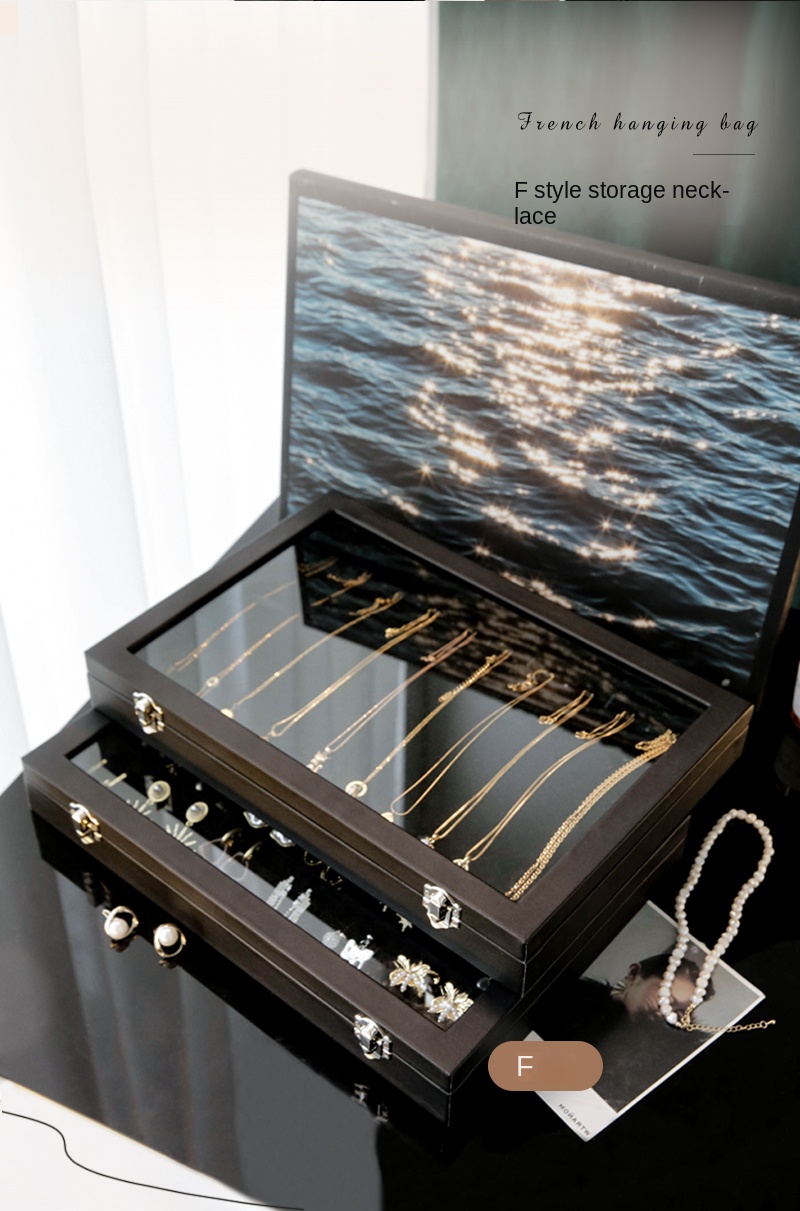 Stylish Black Jewelry Storage Box for Earrings, Necklaces, Rings, Bracelets and Other Accessories with Transparent Glass Cover