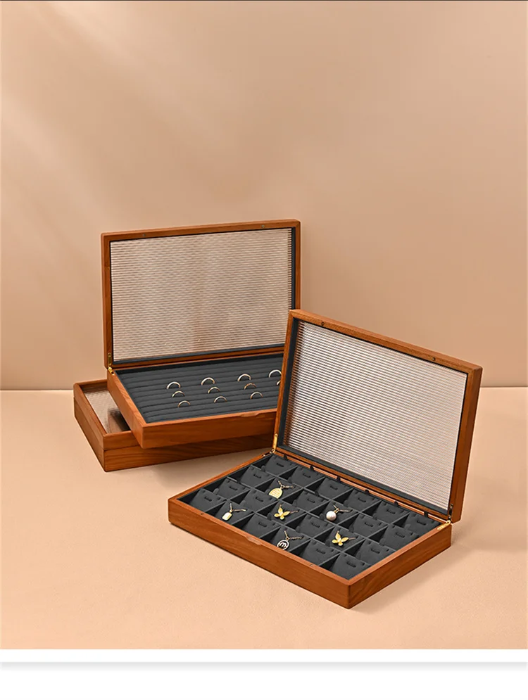 WoodTen 12/24 Grid Wooden Jewelry Box Ring Necklace Bracelet Display Case Jewelry Storage Box Jewelry Organizer Case For Women