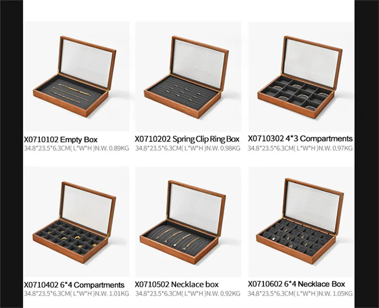 WoodTen 12/24 Grid Wooden Jewelry Box Ring Necklace Bracelet Display Case Jewelry Storage Box Jewelry Organizer Case For Women