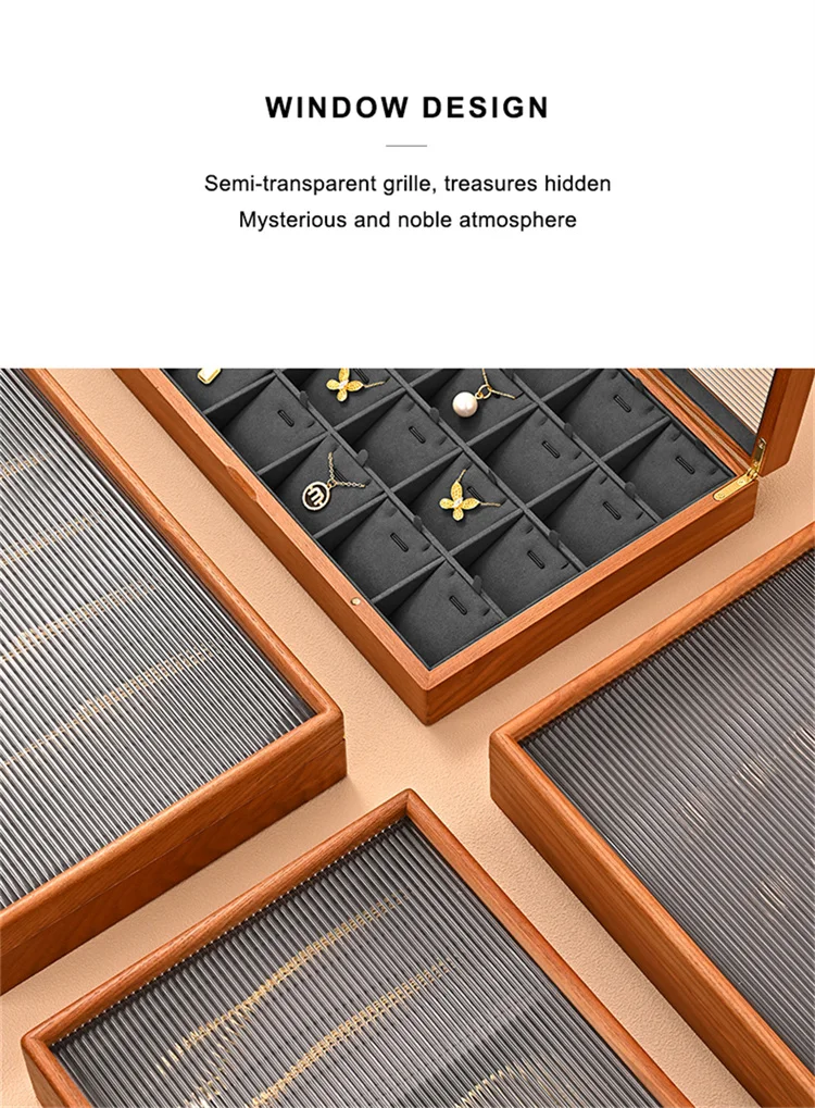 WoodTen 12/24 Grid Wooden Jewelry Box Ring Necklace Bracelet Display Case Jewelry Storage Box Jewelry Organizer Case For Women