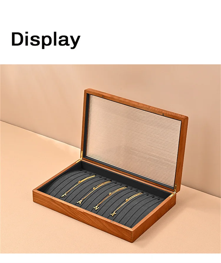 WoodTen 12/24 Grid Wooden Jewelry Box Ring Necklace Bracelet Display Case Jewelry Storage Box Jewelry Organizer Case For Women