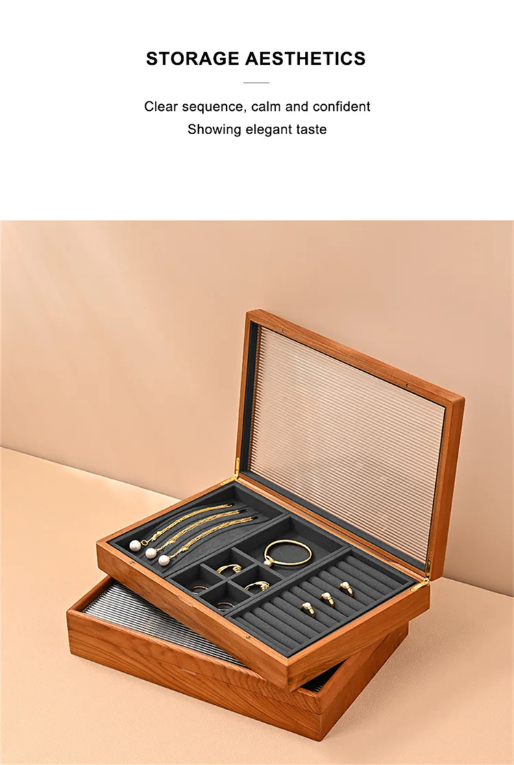 WoodTen 12/24 Grid Wooden Jewelry Box Ring Necklace Bracelet Display Case Jewelry Storage Box Jewelry Organizer Case For Women