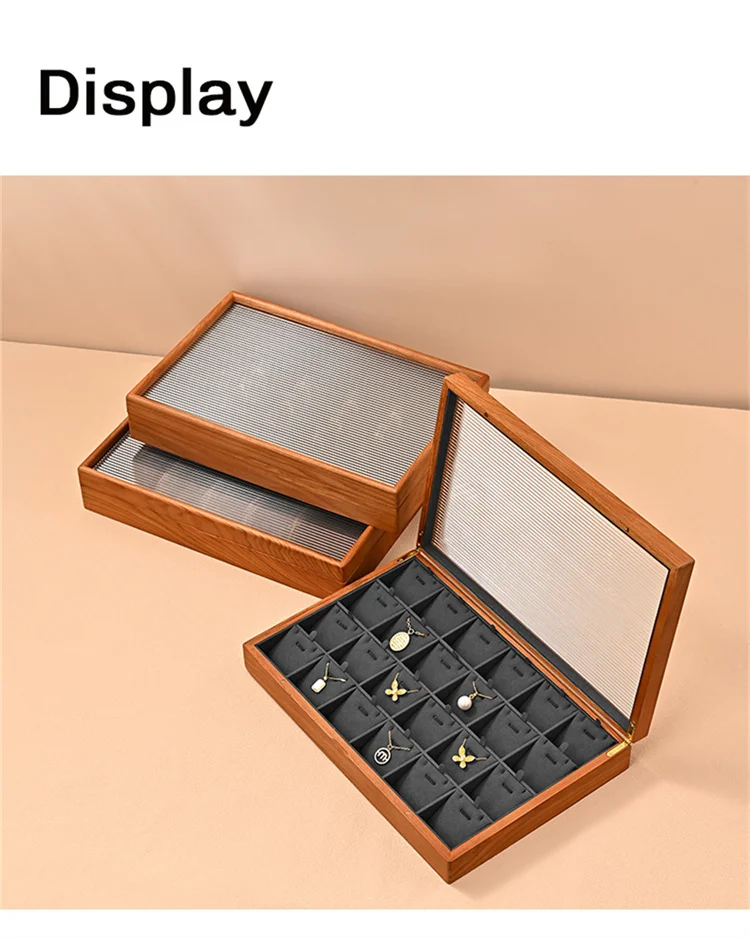 WoodTen 12/24 Grid Wooden Jewelry Box Ring Necklace Bracelet Display Case Jewelry Storage Box Jewelry Organizer Case For Women