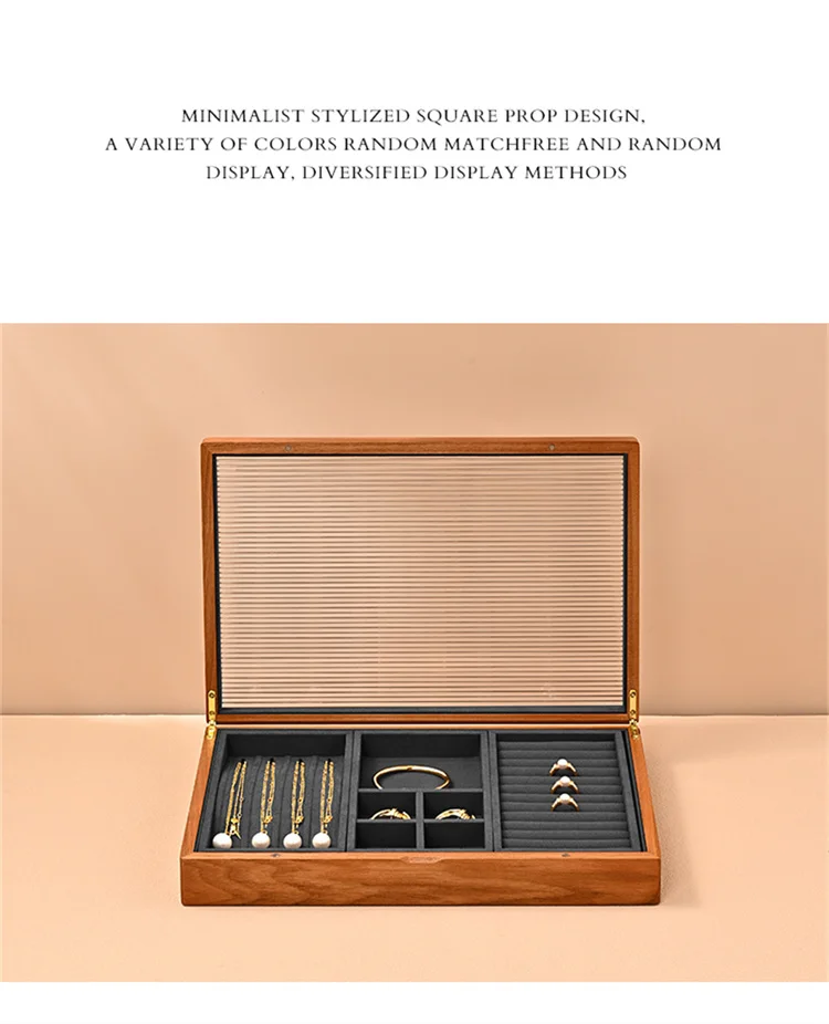 WoodTen 12/24 Grid Wooden Jewelry Box Ring Necklace Bracelet Display Case Jewelry Storage Box Jewelry Organizer Case For Women