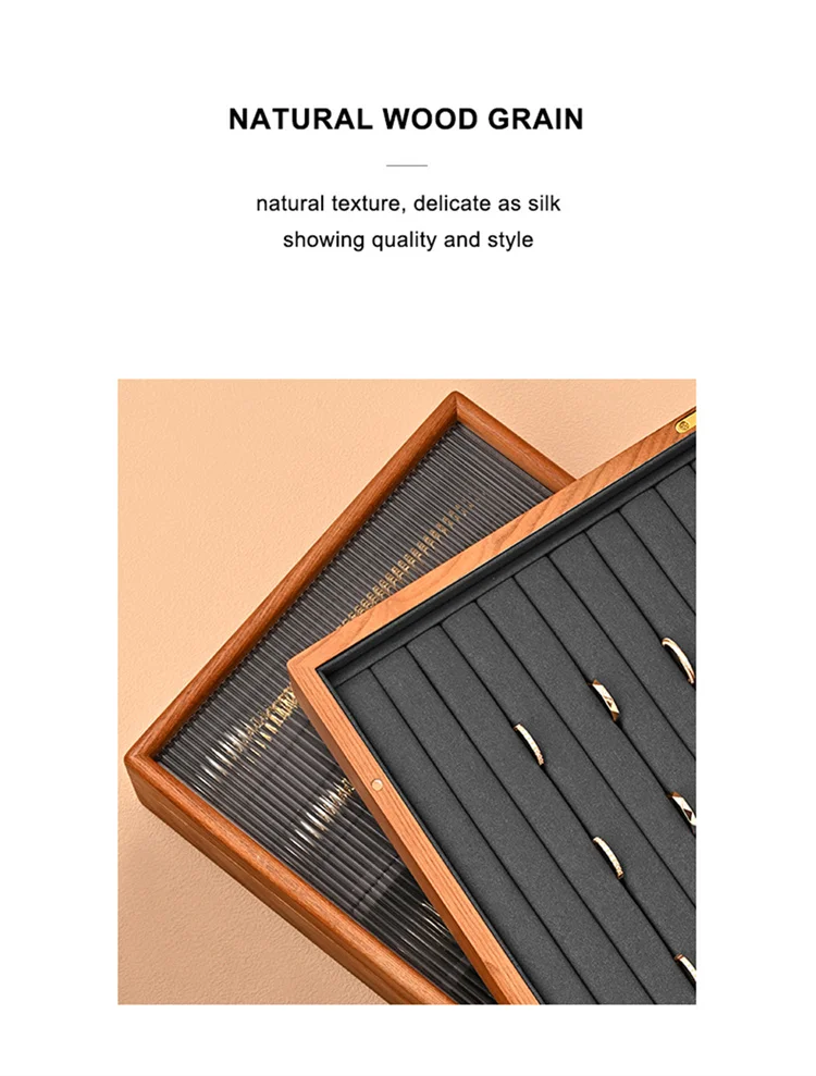 WoodTen 12/24 Grid Wooden Jewelry Box Ring Necklace Bracelet Display Case Jewelry Storage Box Jewelry Organizer Case For Women