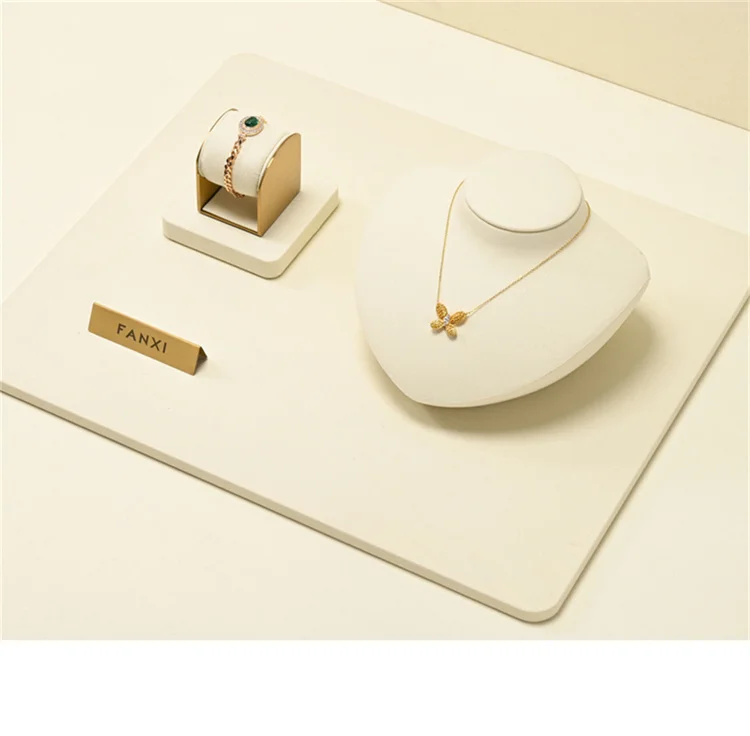 WoodTen Beige Jewelry Display Prop for Ring Bracelets Portrait Chest Necklaces Store Exhibition Microfiber Jewelry Display Stand