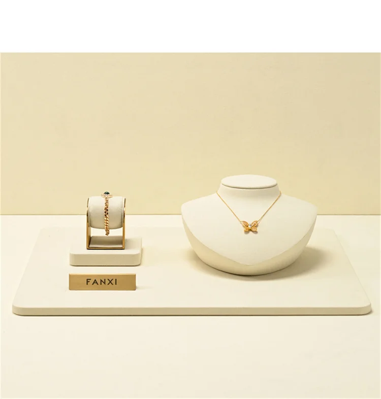 WoodTen Beige Jewelry Display Prop for Ring Bracelets Portrait Chest Necklaces Store Exhibition Microfiber Jewelry Display Stand