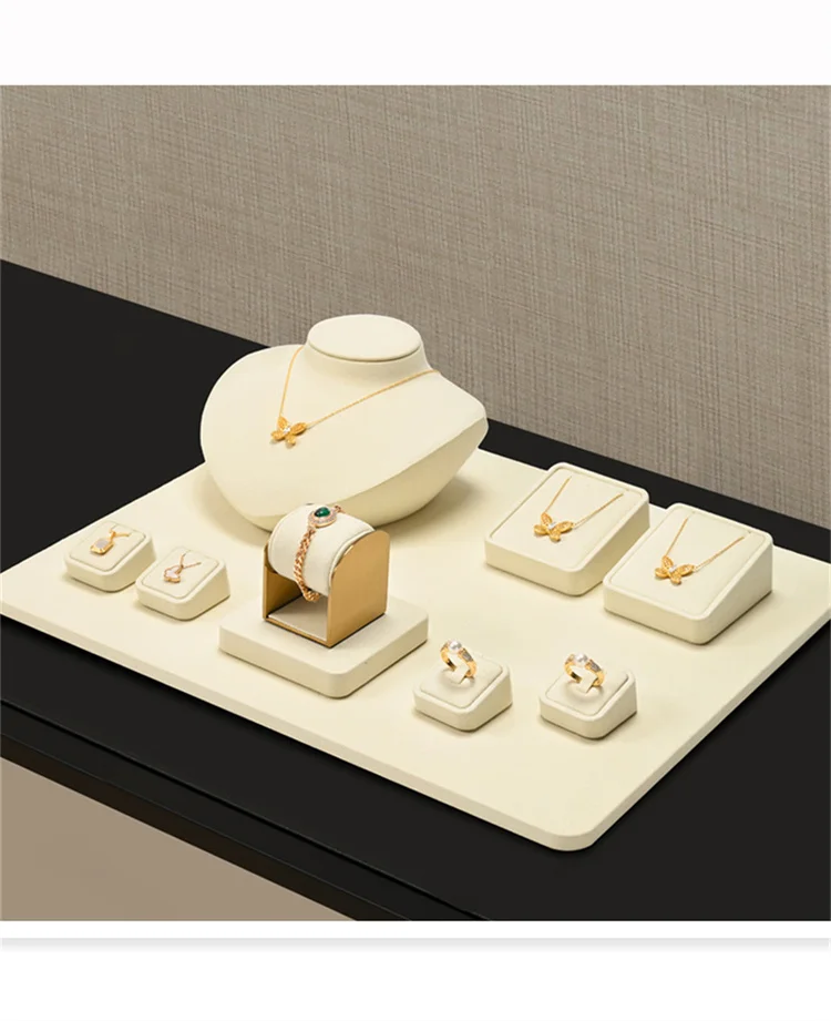 WoodTen Beige Jewelry Display Prop for Ring Bracelets Portrait Chest Necklaces Store Exhibition Microfiber Jewelry Display Stand