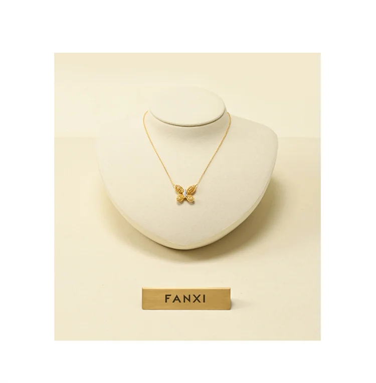 WoodTen Beige Jewelry Display Prop for Ring Bracelets Portrait Chest Necklaces Store Exhibition Microfiber Jewelry Display Stand