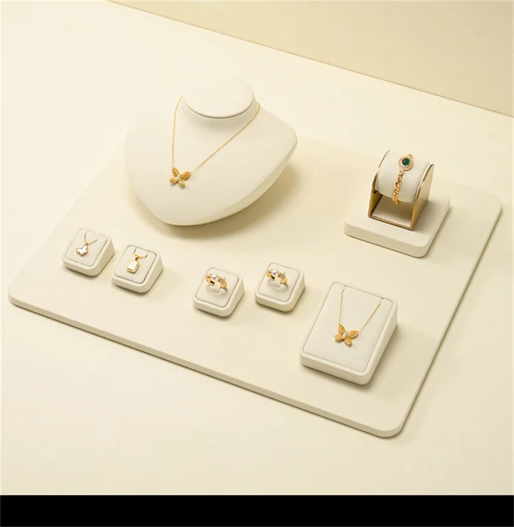 WoodTen Beige Jewelry Display Prop for Ring Bracelets Portrait Chest Necklaces Store Exhibition Microfiber Jewelry Display Stand