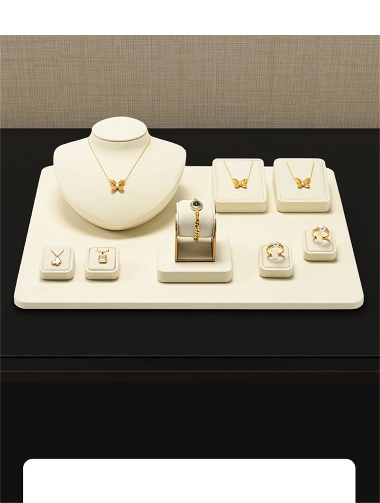 WoodTen Beige Jewelry Display Prop for Ring Bracelets Portrait Chest Necklaces Store Exhibition Microfiber Jewelry Display Stand