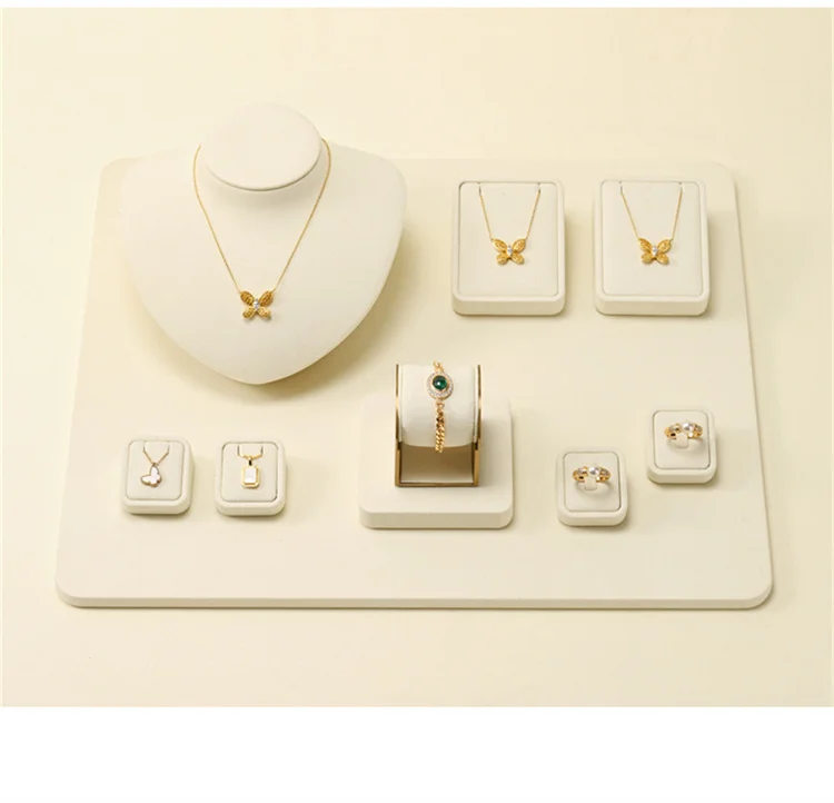 WoodTen Beige Jewelry Display Prop for Ring Bracelets Portrait Chest Necklaces Store Exhibition Microfiber Jewelry Display Stand