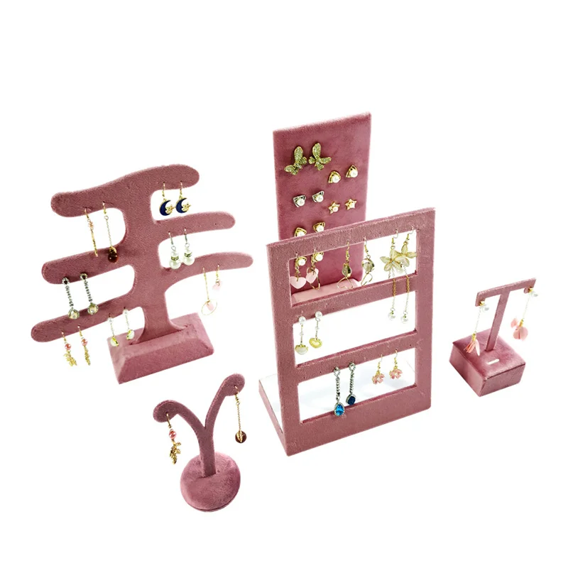 Jewelry Rack Display Pink Velvet Cloth Window Necklace RingJewelry Exhibitor Props High-End Display Props Free Combination