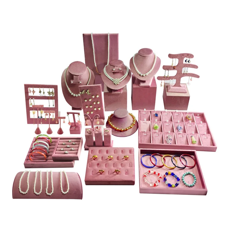 Jewelry Rack Display Pink Velvet Cloth Window Necklace RingJewelry Exhibitor Props High-End Display Props Free Combination