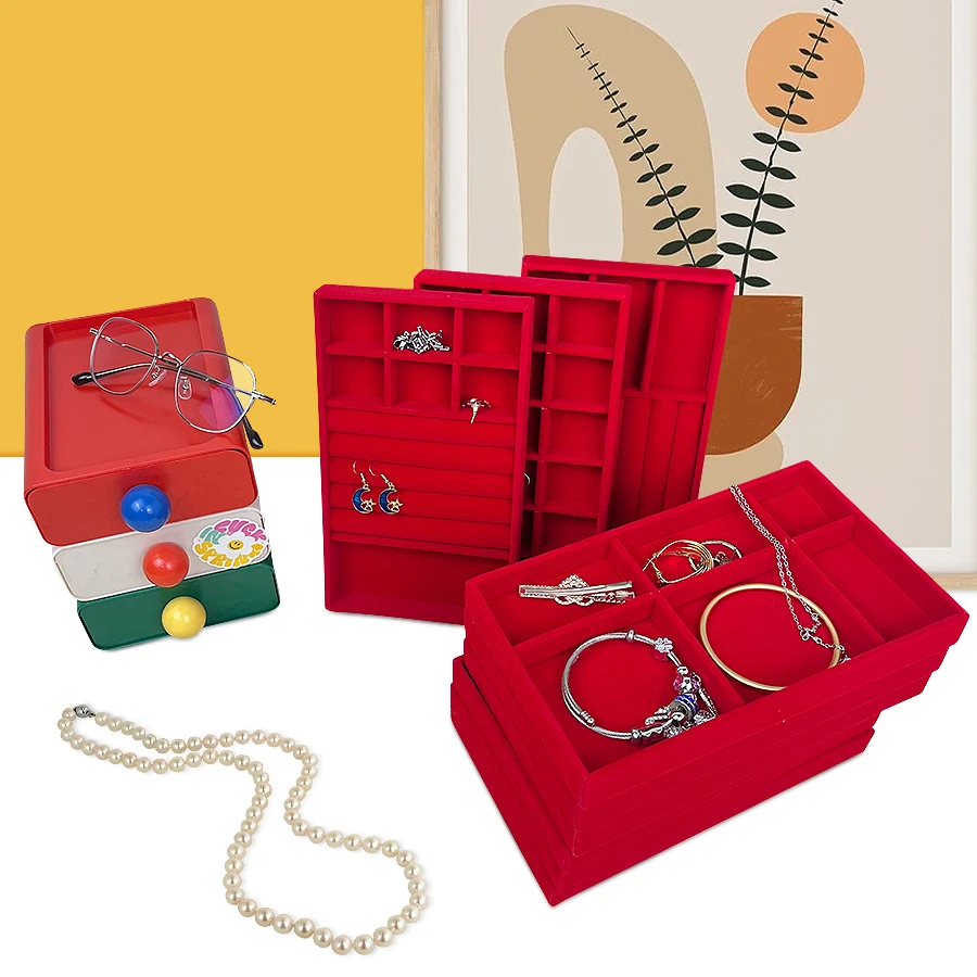 1PC, Flocking Jewelry Box Jewelry Tray, Color: Red