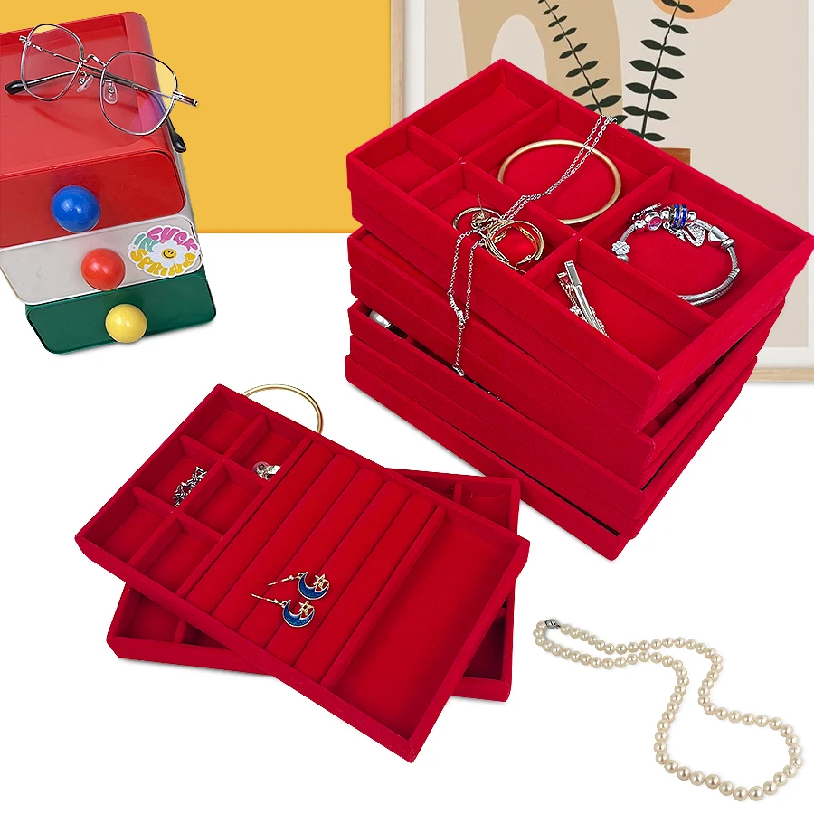 1PC, Flocking Jewelry Box Jewelry Tray, Color: Red