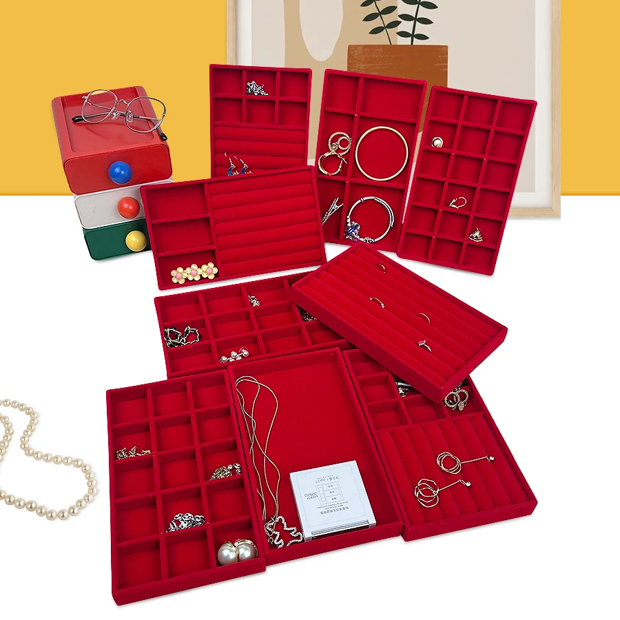 1PC, Flocking Jewelry Box Jewelry Tray, Color: Red