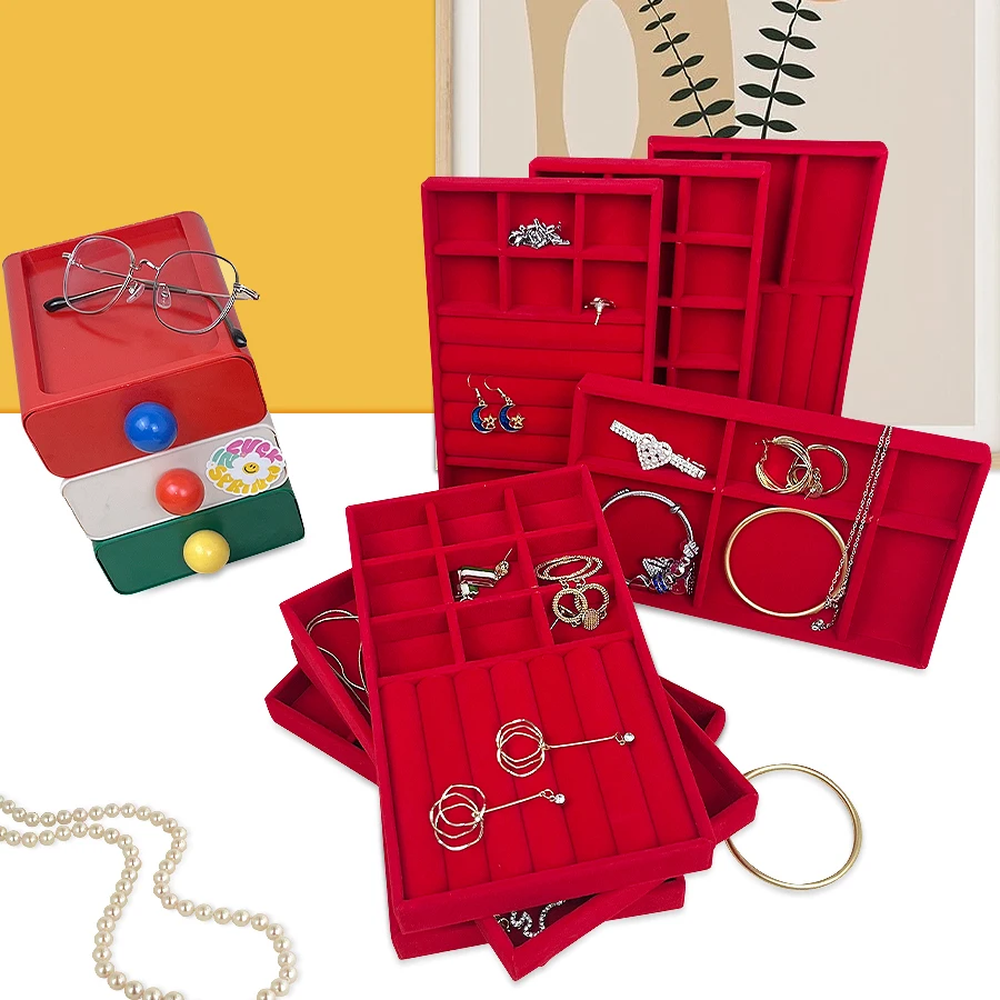1PC, Flocking Jewelry Box Jewelry Tray, Color: Red