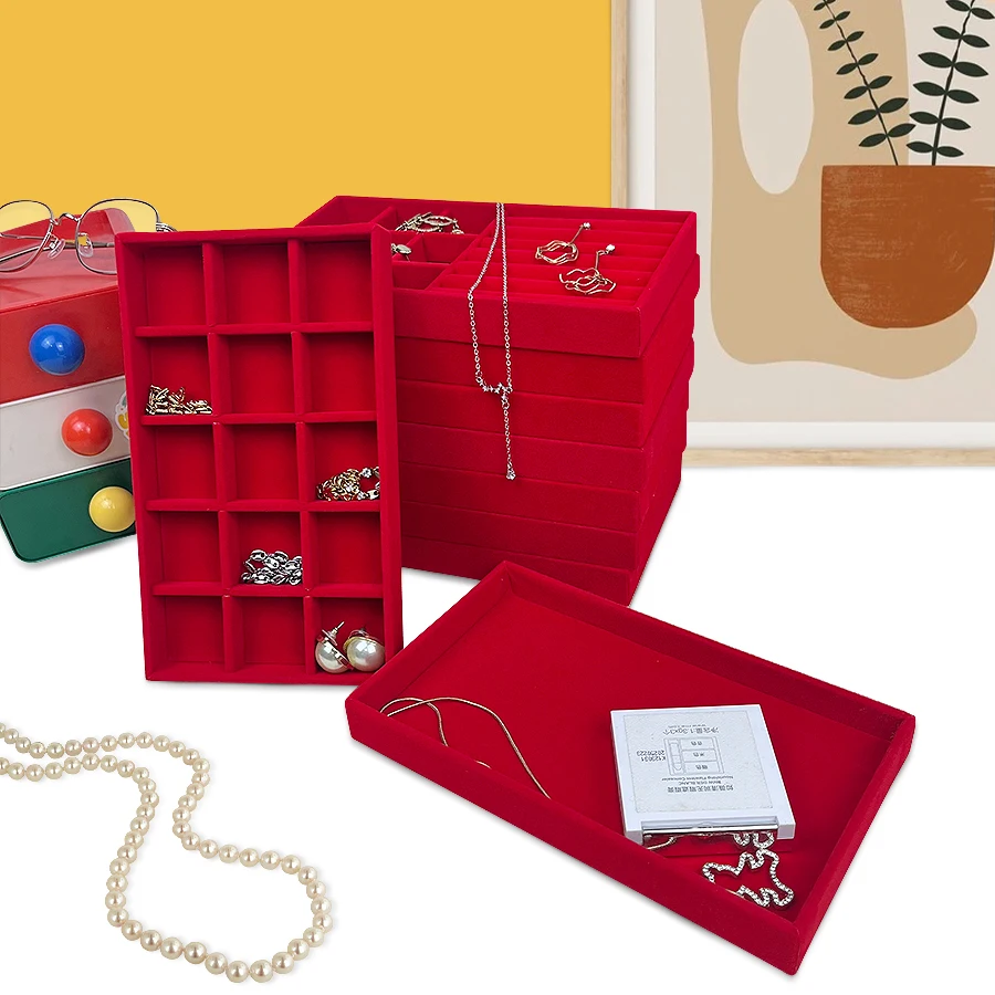1PC, Flocking Jewelry Box Jewelry Tray, Color: Red