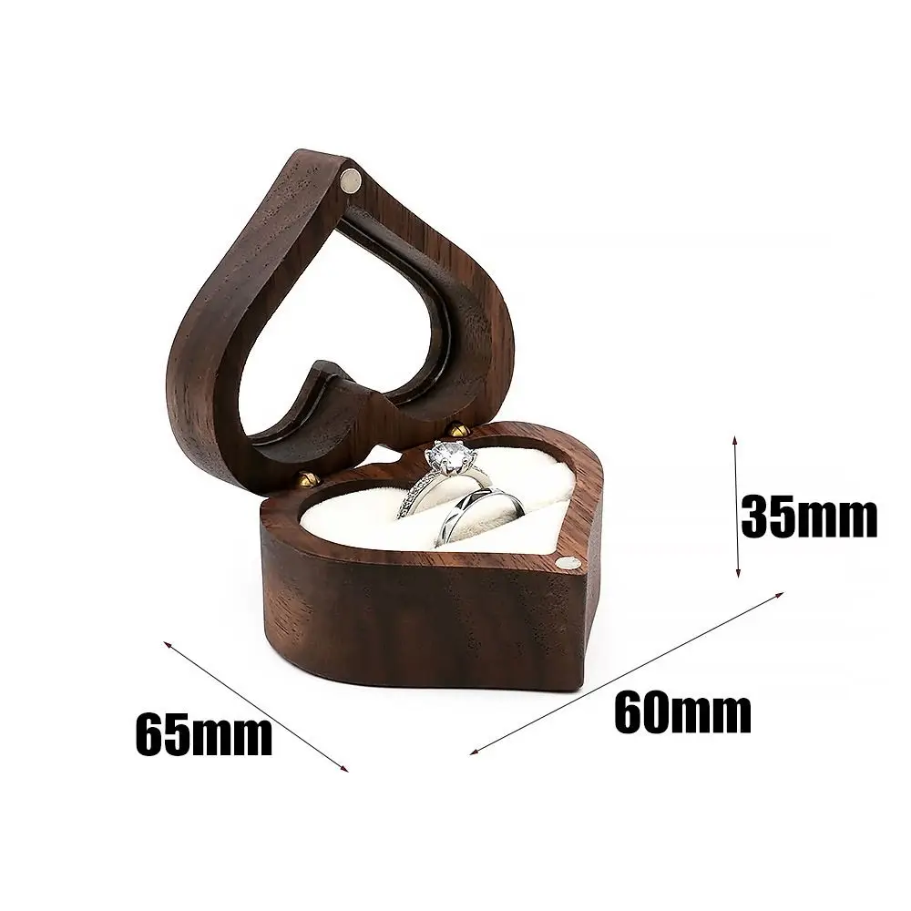1PC 2025 Heart Shape Walnut Wooden Box Jewelry Box Display Box Engagement Wedding Couples Ring Storage Holder Gifts Case