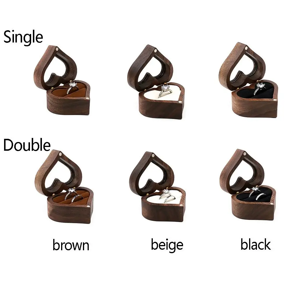 1PC 2025 Heart Shape Walnut Wooden Box Jewelry Box Display Box Engagement Wedding Couples Ring Storage Holder Gifts Case