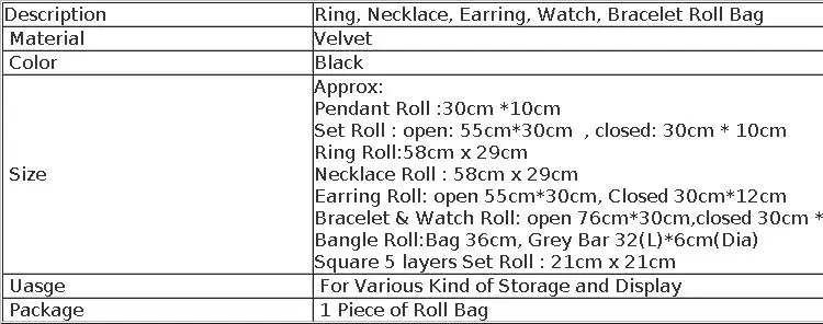 Portable Large Travel Jewelry Roll Bag Pendant Necklace Bracelet Chain Storage Carrying Case Watch Bangle Ring Earring Organizer