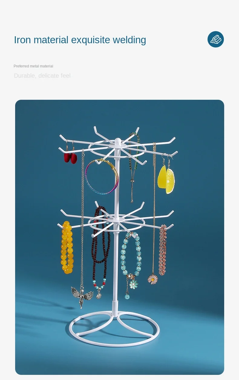 Metal Double-Layer Jewelry Display Stand Necklace Bracelet String Hanger Hair Accessories Rack Jewelry Storage Organizer