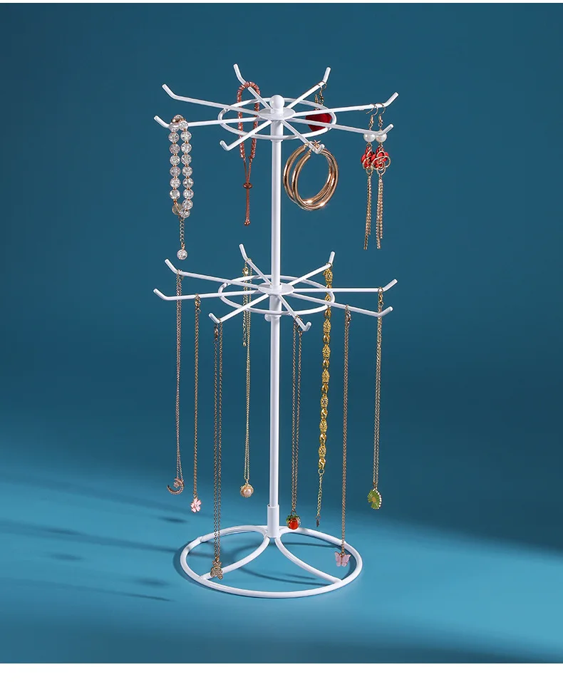 Metal Double-Layer Jewelry Display Stand Necklace Bracelet String Hanger Hair Accessories Rack Jewelry Storage Organizer