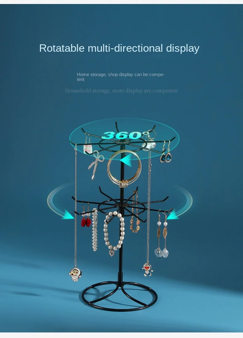 Metal Double-Layer Jewelry Display Stand Necklace Bracelet String Hanger Hair Accessories Rack Jewelry Storage Organizer