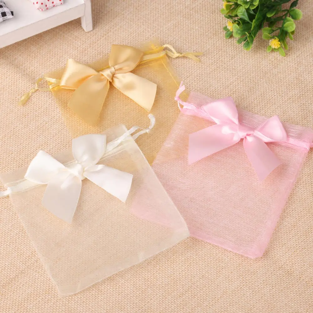 20pcs/lot New Organza Gift Bag Bowknot Wedding Candy Bags Exquisite Jewelry Packing Drawstring Pouch Wholesale
