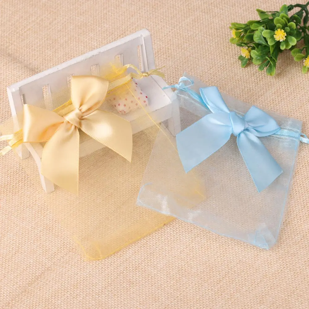 20pcs/lot New Organza Gift Bag Bowknot Wedding Candy Bags Exquisite Jewelry Packing Drawstring Pouch Wholesale
