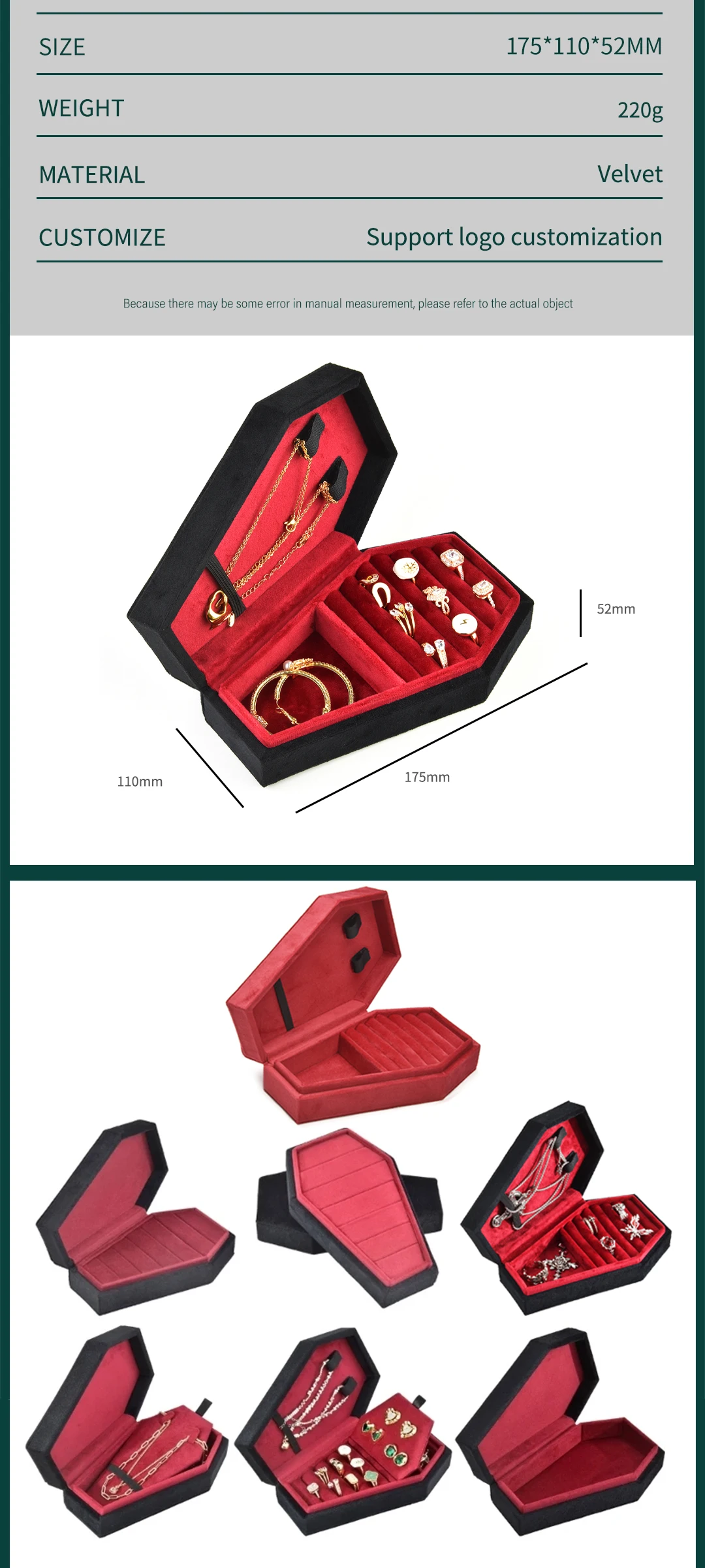 TAIMY Retro Velvet Coffin Shape Jewelry Box Gothic Vampire Red Jewelry Box Portable Ring Necklace Storage Box Fast Delivery