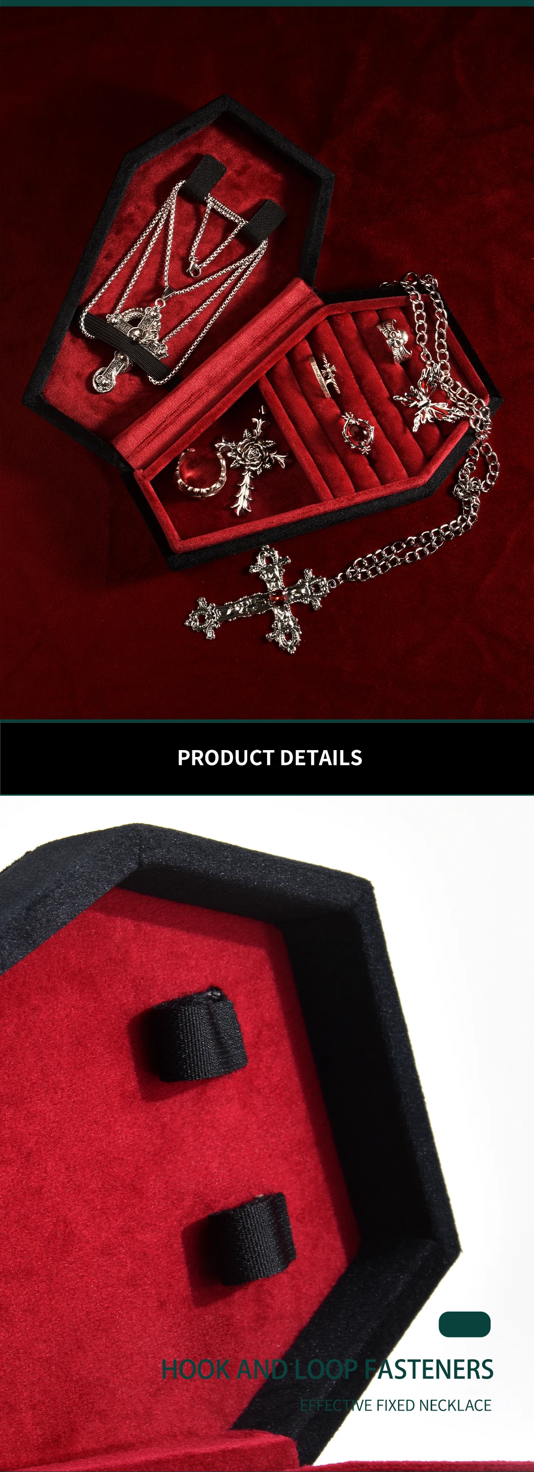 TAIMY Retro Velvet Coffin Shape Jewelry Box Gothic Vampire Red Jewelry Box Portable Ring Necklace Storage Box Fast Delivery