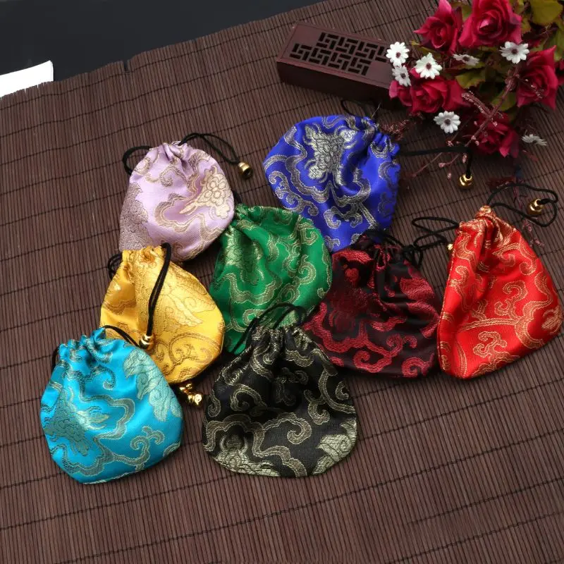 Silk Brocade Jewelry Drawstring Gift Bags Coin Purse Embroidered Candy Chocolate Bag for Wedding Party