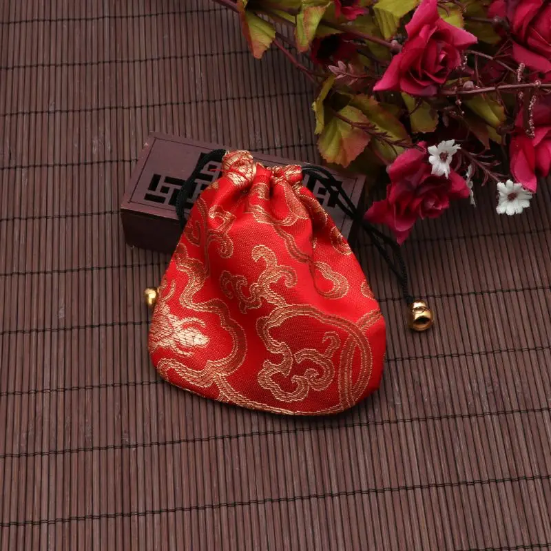 Silk Brocade Jewelry Drawstring Gift Bags Coin Purse Embroidered Candy Chocolate Bag for Wedding Party
