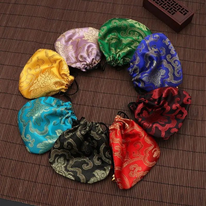 Silk Brocade Jewelry Drawstring Gift Bags Coin Purse Embroidered Candy Chocolate Bag for Wedding Party