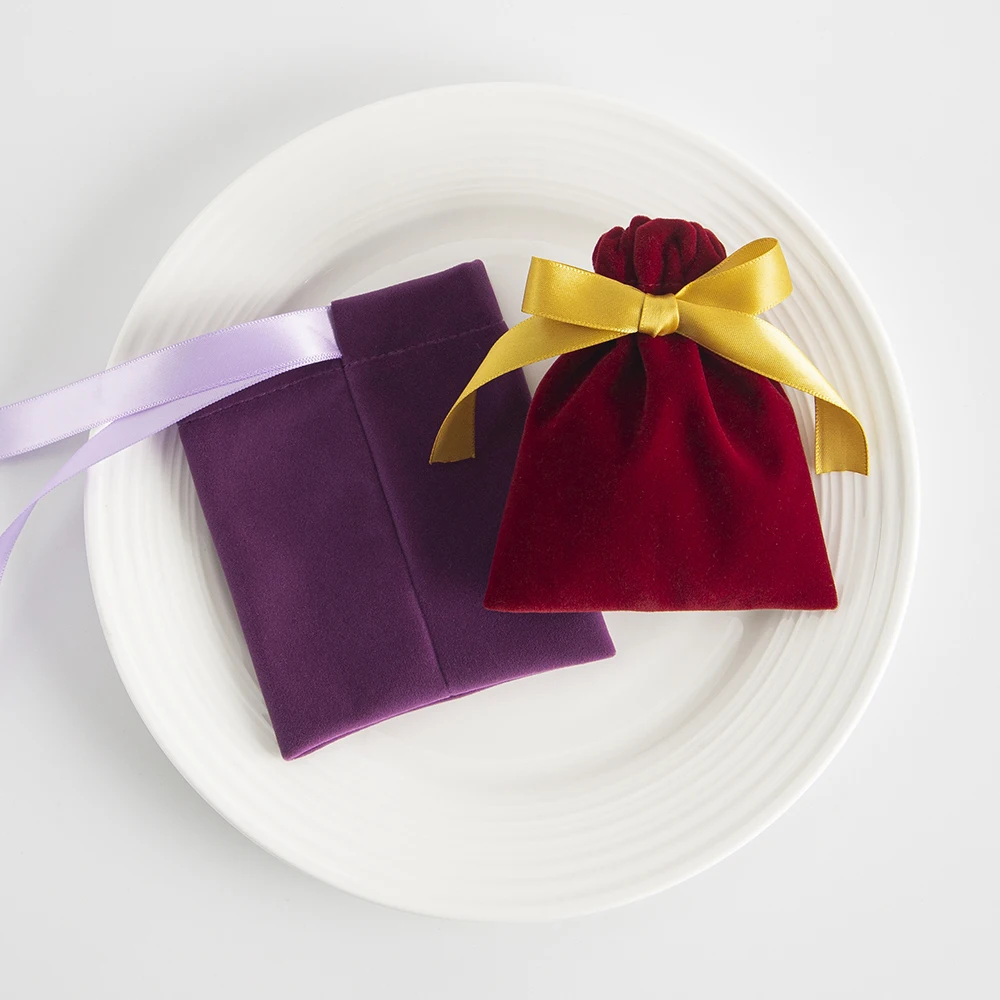10pcs Bulk 10x12cm Jewelry Packing Ribbon Velvet Bags Gift Display Packing Storage Wedding Travel Candy Drawstring Dust Pouches