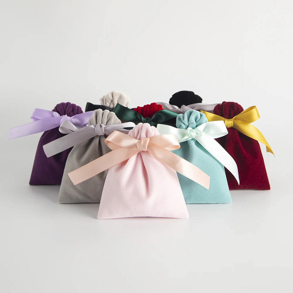10pcs Bulk 10x12cm Jewelry Packing Ribbon Velvet Bags Gift Display Packing Storage Wedding Travel Candy Drawstring Dust Pouches