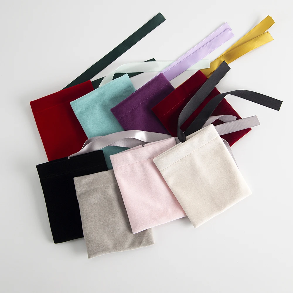 10pcs Bulk 10x12cm Jewelry Packing Ribbon Velvet Bags Gift Display Packing Storage Wedding Travel Candy Drawstring Dust Pouches