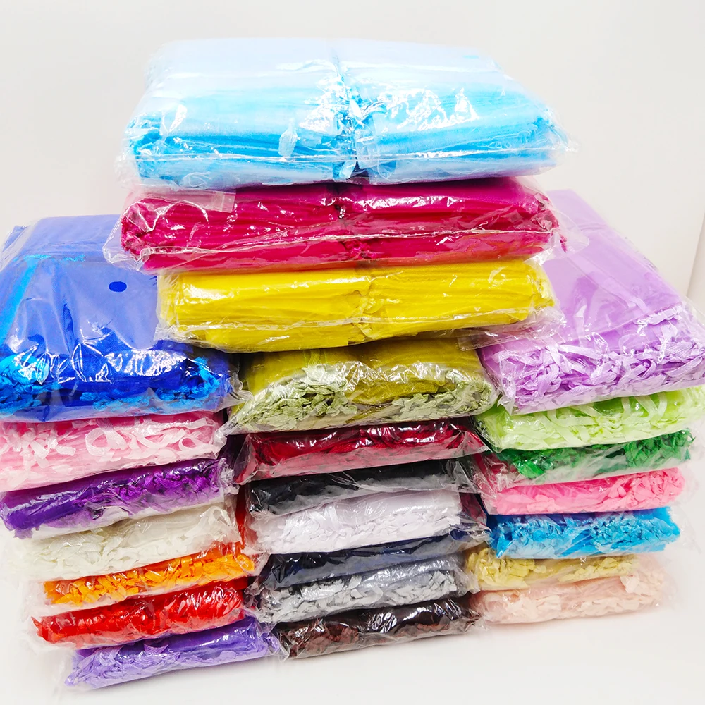 100pcs/lot 5x7 7x9 9x12CM Organza Bags Wedding Party Christmas Decoration Drawstring Gift Bag Pouch Jewelry Packaging Bags