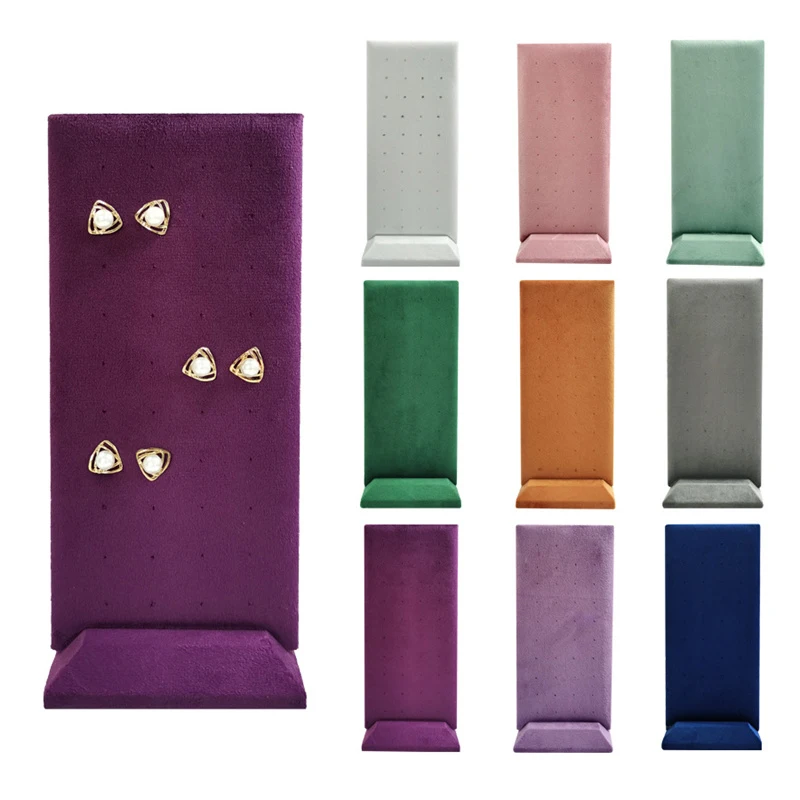 40-Hole Velvet Jewelry Display Stand - Detachable Earring & Pendant Organizer with Wooden Base, Multi-Color for Boutique