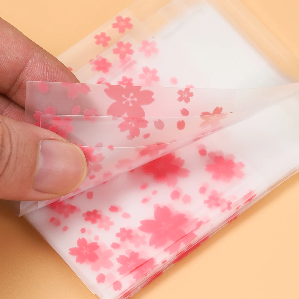 100pcs Plastic Packing Bags Flower Self-Adhesive Bags OPP Pouches for Jewelry Gifts Biscuits Candy Cookies Packaging