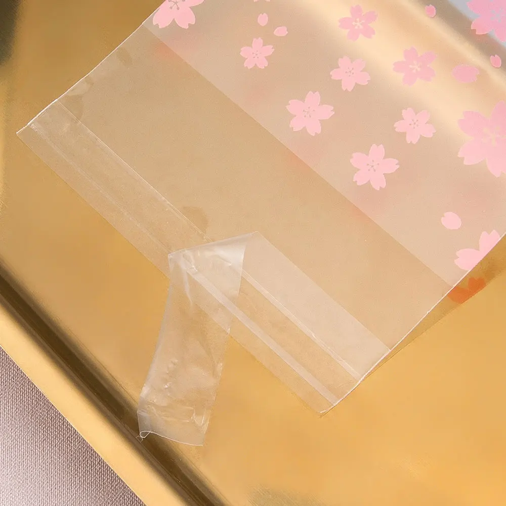 100pcs Plastic Packing Bags Flower Self-Adhesive Bags OPP Pouches for Jewelry Gifts Biscuits Candy Cookies Packaging
