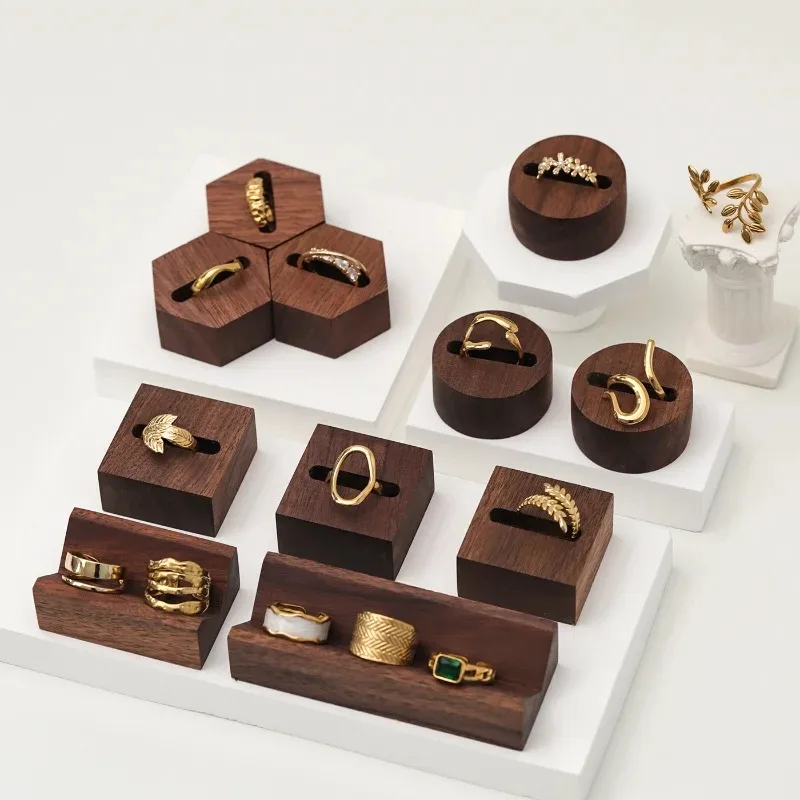 Walnut wood ring display stands slot jewelry organizer props Jewellry rack Holder earring organizer case tray