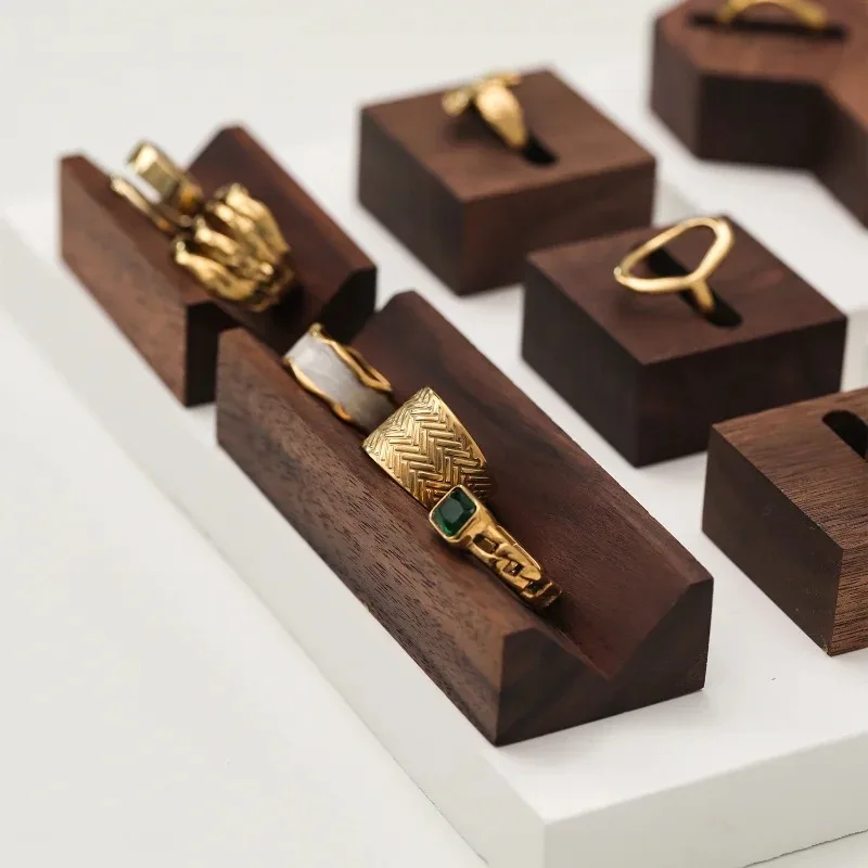 Walnut wood ring display stands slot jewelry organizer props Jewellry rack Holder earring organizer case tray